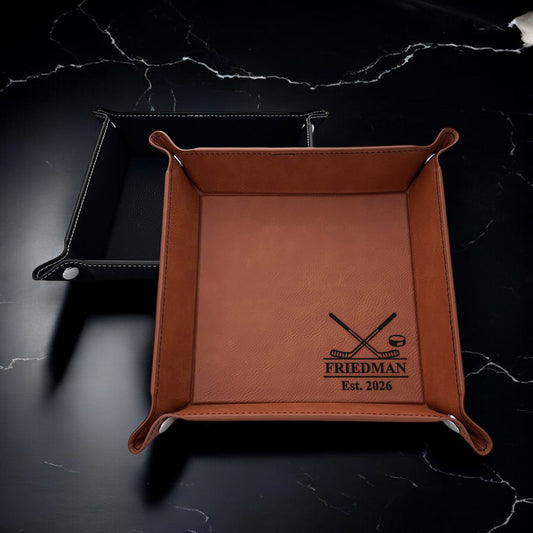Hockey Personalized Leather Valet Tray Organizer