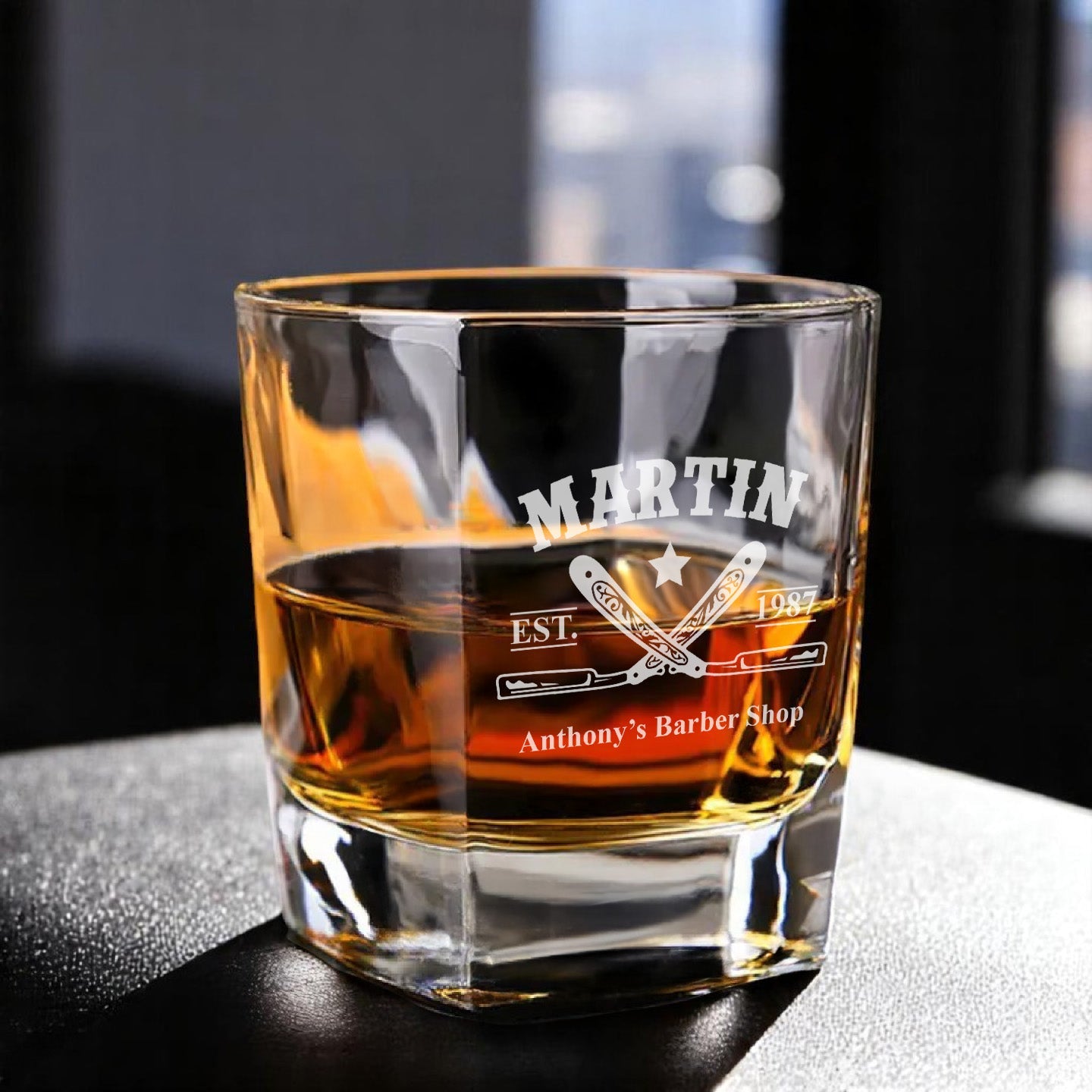 Barber Personalized Square Whiskey Glass