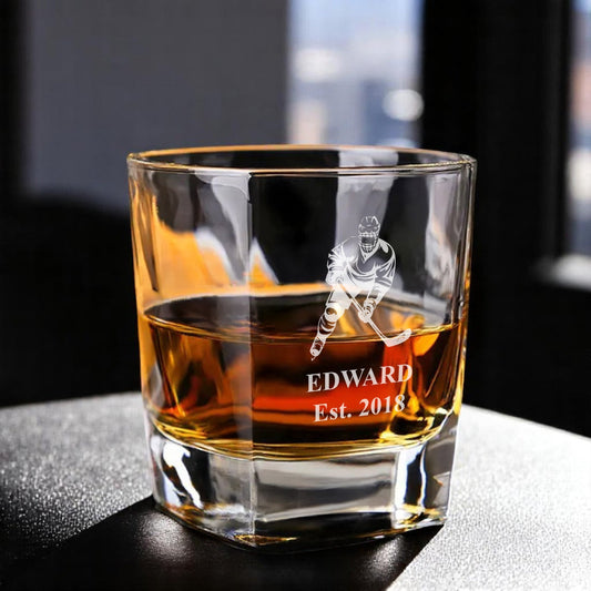 Hockey Personalized Square Whiskey Glass
