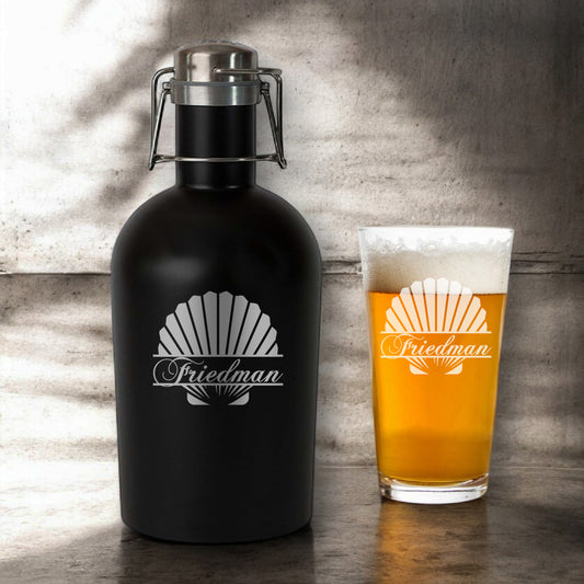 Seashell Personalized Beer Growler with Pint  Glass Set