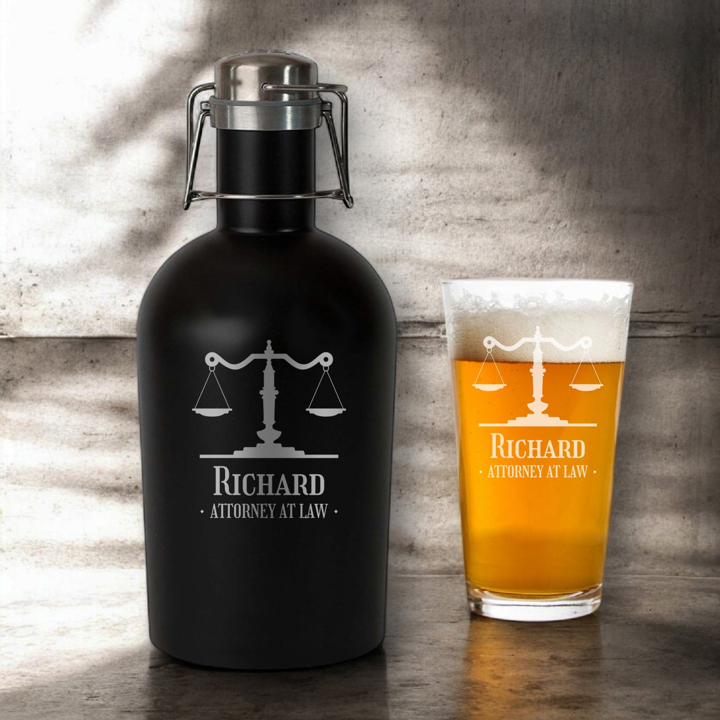 Lawyer Personalized Beer Growler with Pint Glass Set