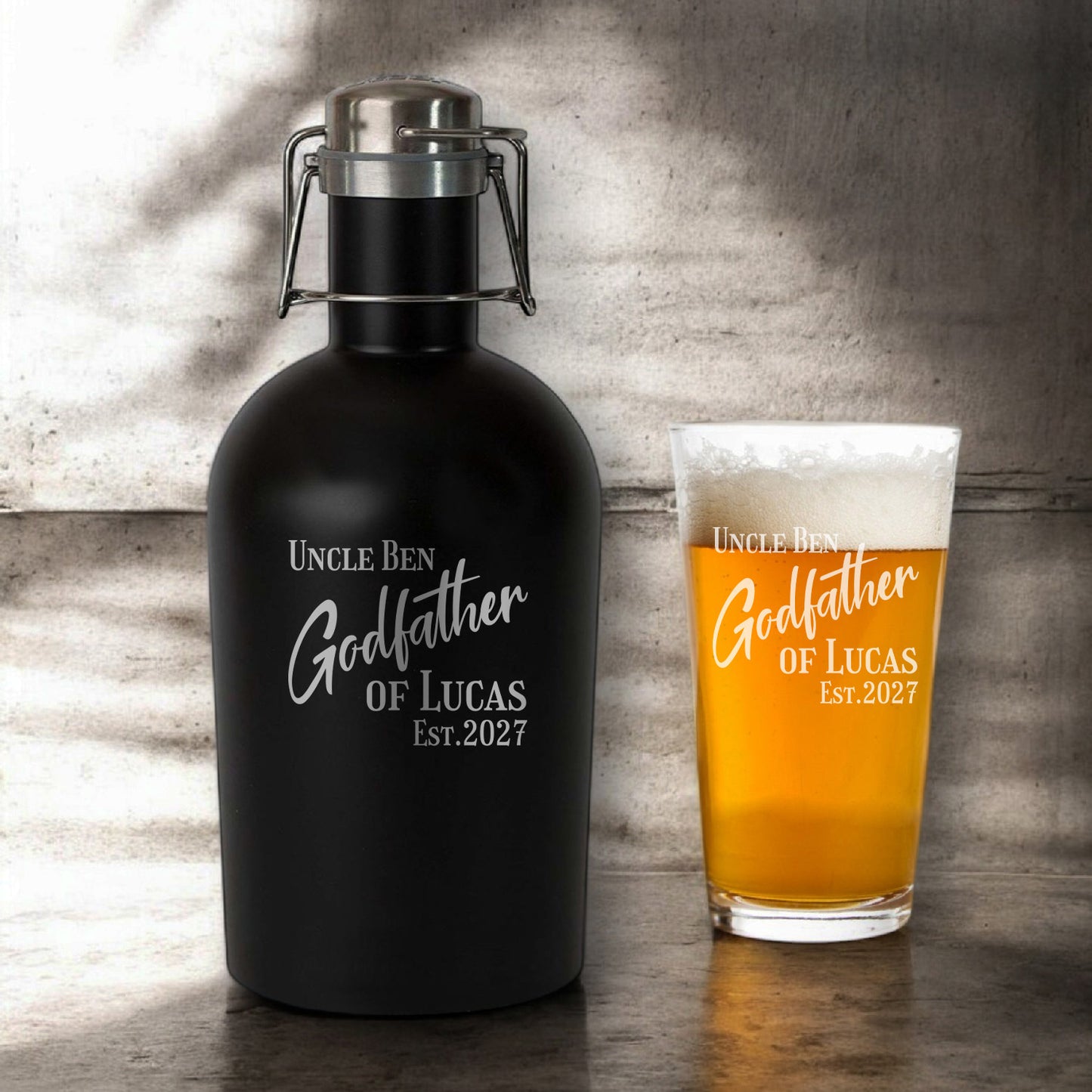 Godfather Padrino Personalized Beer Growler with Pint Glass Set