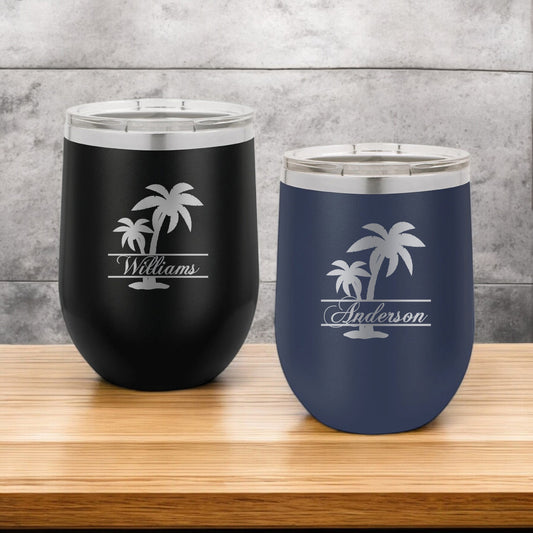 Palm Tree Personalized 12 oz Stemless Wine Cup