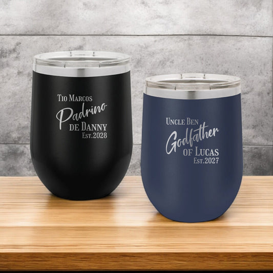 Godfather Padrino Personalized 12 oz Stemless Wine Cup
