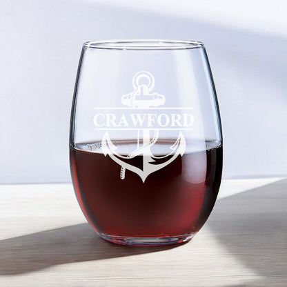 Anchor Personalized Wine Decanter with Stemless Wine Glass Set