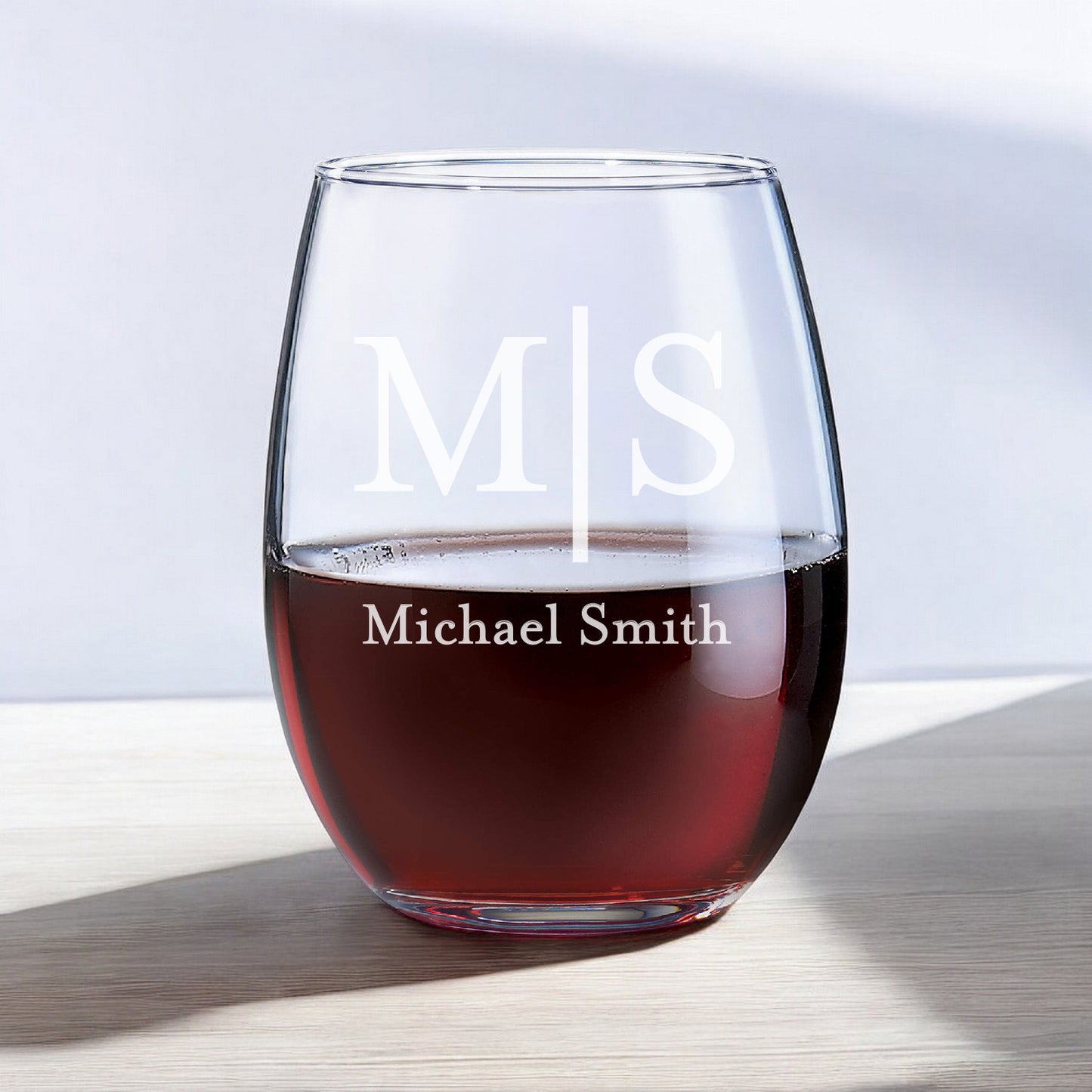 Monogram Personalized Wine Decanter with Stemless Wine Glass Set