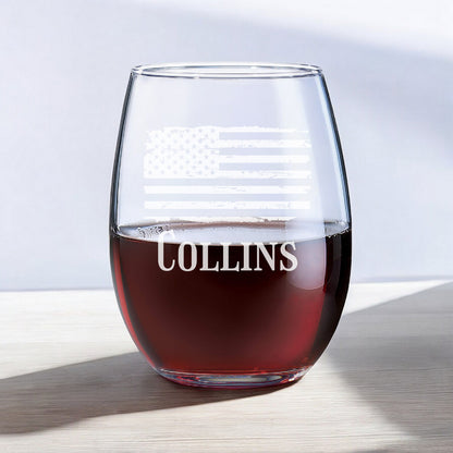 Patriotic Military Personalized Wine Glass