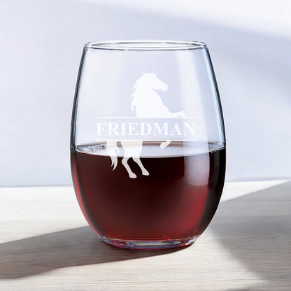 Equestrian Horse Personalized Wine Decanter with Stemless Wine Glass Set