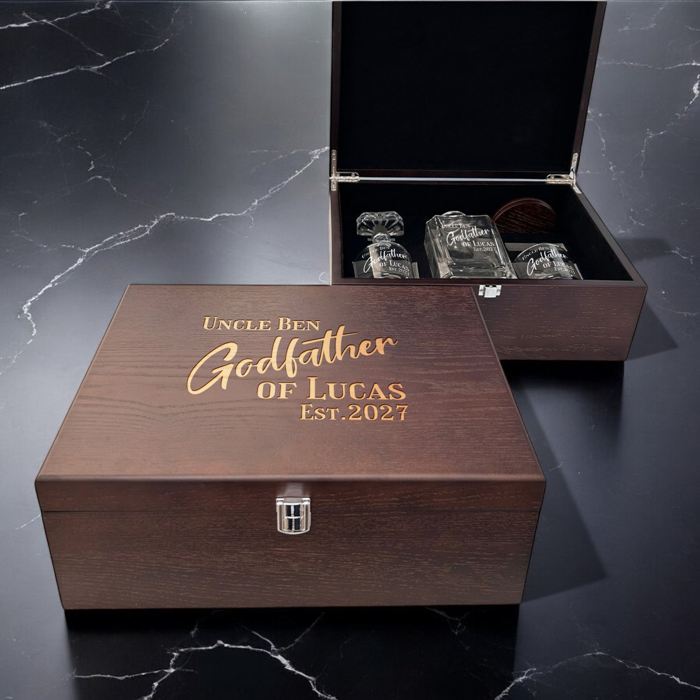 Godfather Padrino Personalized Classic Whiskey Decanter with Glasses Gift Set