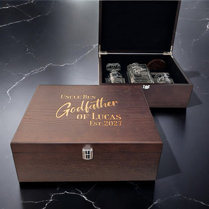 Godfather Padrino Personalized Classic Whiskey Decanter with Glasses Gift Set
