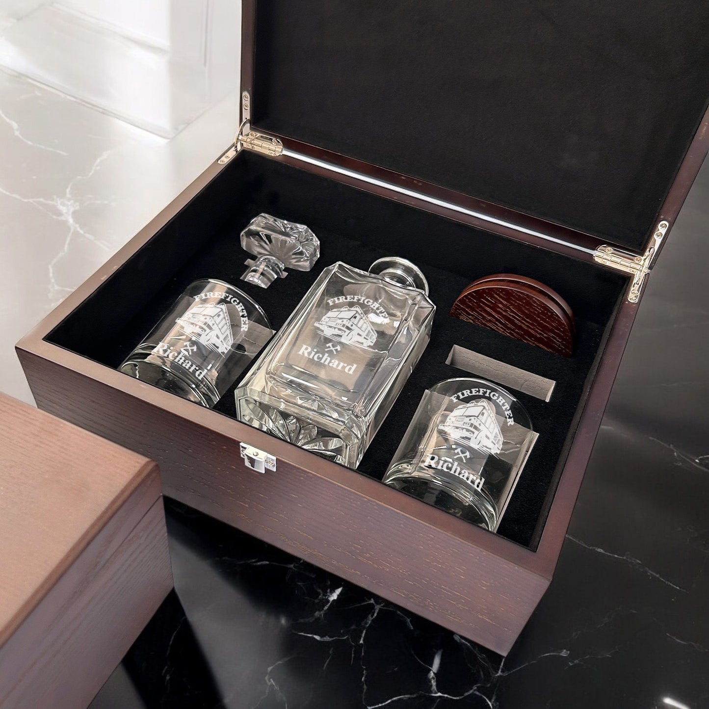 Firefighter Personalized Classic Whiskey Decanter with Glasses Gift Set