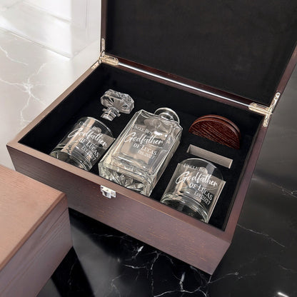 Godfather Padrino Personalized Classic Whiskey Decanter with Glasses Gift Set