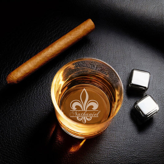 Fleur De Lis Personalized Rocks Whiskey Glass