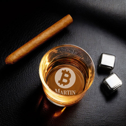 Bitcoin Crypto Personalized Rocks Whiskey Glass
