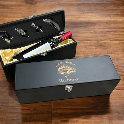 Firefighter Personalized Wine Gift Box Set