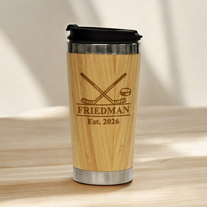 Hockey Personalized 15 oz Bamboo Stainless Steel Tumbler