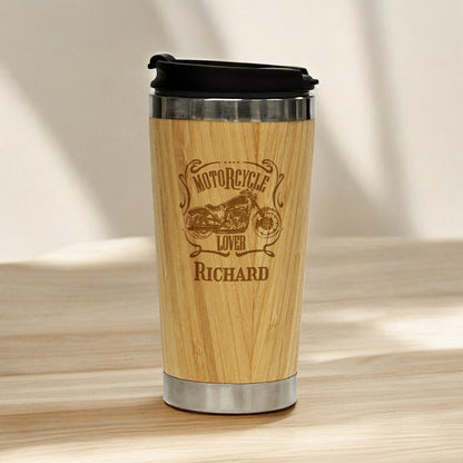 Motorcycle Rider Personalized 15 oz Bamboo Stainless Steel Tumbler