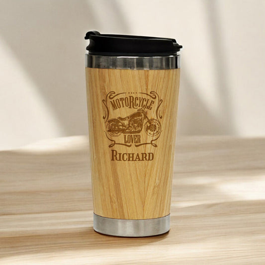Motorcycle Rider Personalized 15 oz Bamboo Stainless Steel Tumbler