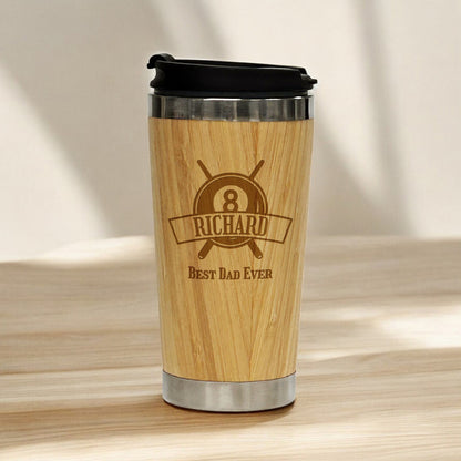 Pool Billiard Eight-Ball Personalized 15 oz Bamboo Stainless Steel Tumbler