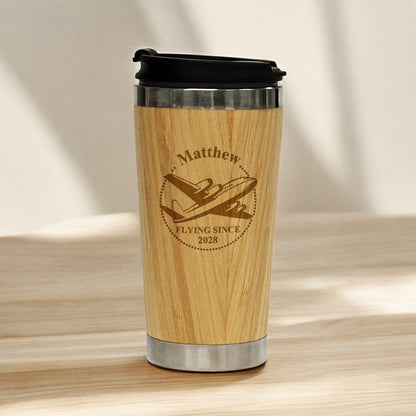 Aviator Pilot Personalized 15 oz Bamboo Stainless Steel Tumbler