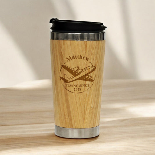 Aviator Pilot Personalized 15 oz Bamboo Stainless Steel Tumbler