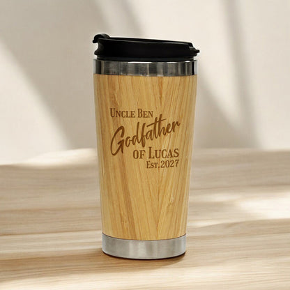 Godfather Padrino Personalized 15 oz Bamboo Stainless Steel Tumbler