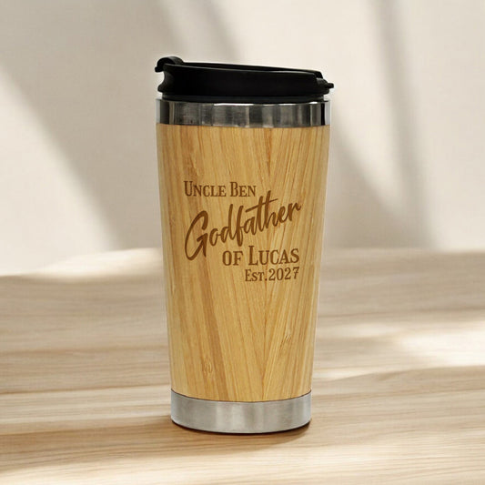 Godfather Padrino Personalized 15 oz Bamboo Stainless Steel Tumbler