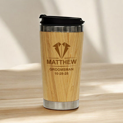 Groomsmen Personalized 15 oz Bamboo Stainless Steel Tumbler