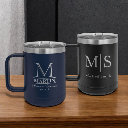 Monogram Personalized 15 oz Vacuum Insulated Stainless Steel Travel Mug