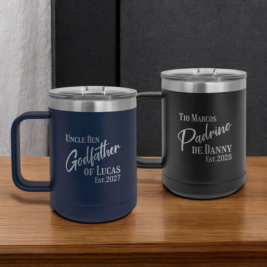 Godfather Padrino Personalized 15 oz Vacuum Insulated Stainless Steel Travel Mug