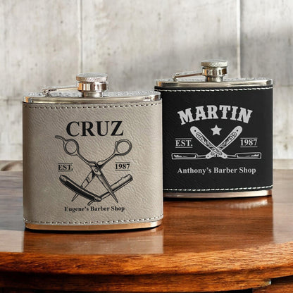 Barber Personalized Leather Wrapped Flask