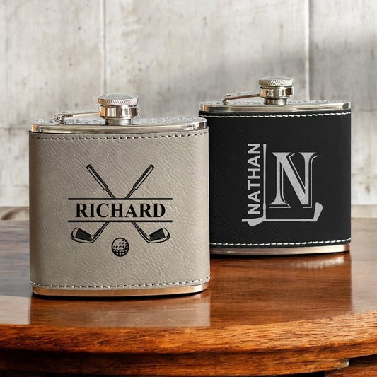 Golf Personalized Leather Wrapped Flask