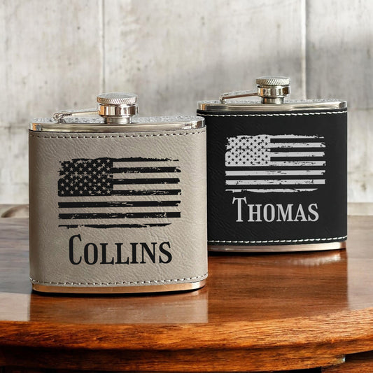Patriotic Personalized Leather Wrapped Flask