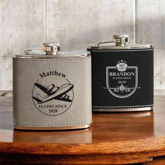 Aviator Pilot Personalized Leather Wrapped Flask