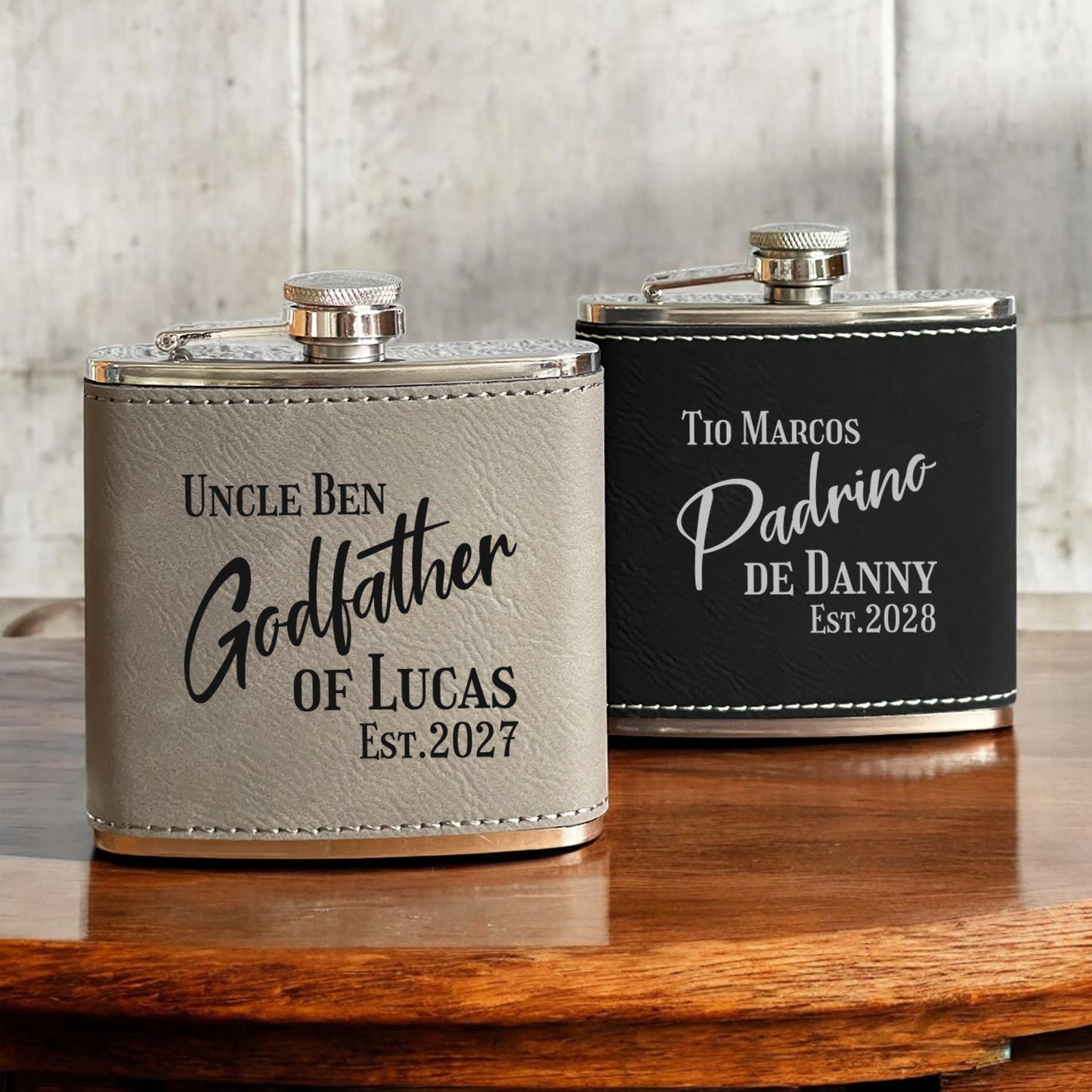 Godfather Padrino Personalized Leather Wrapped Flask