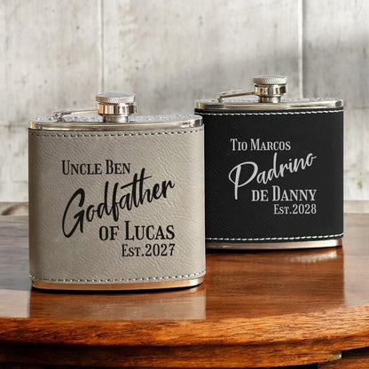 Godfather Padrino Personalized Leather Wrapped Flask