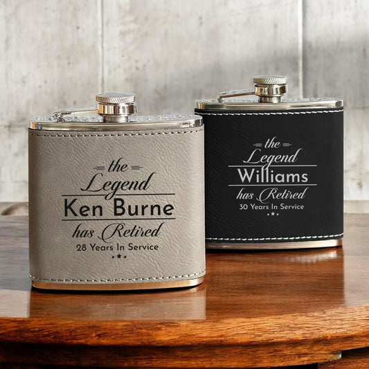 The Legend Has Retired Personalized Leather Wrapped Flask