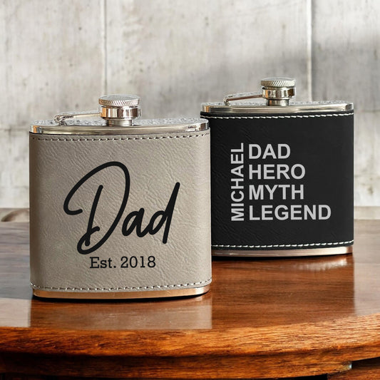 Dad Personalized Leather Wrapped Flask