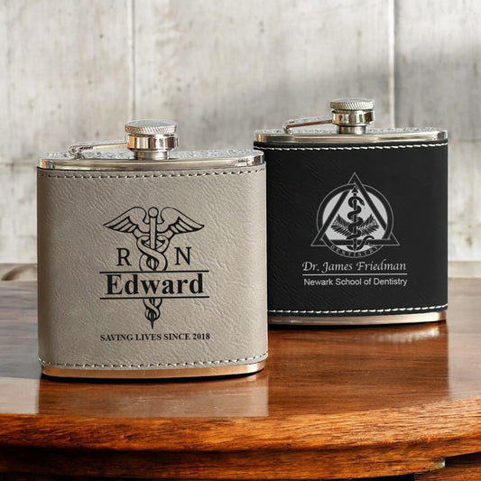 Medical Professionals Personalized Leather Wrapped Flask