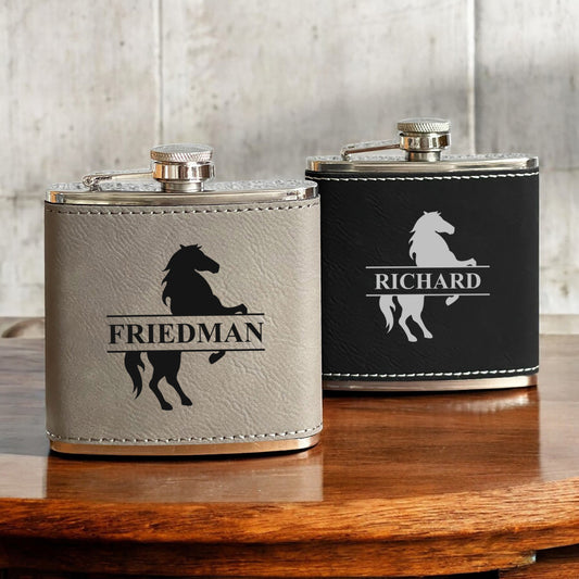 Equestrian Horse Personalized Leather Wrapped Flask