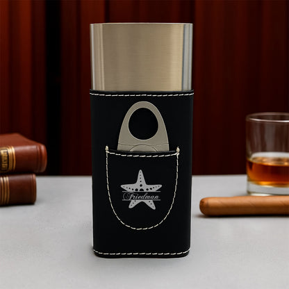 Starfish Personalized Travel Cigar Case with Cutter - Custom Cigar Gift Set