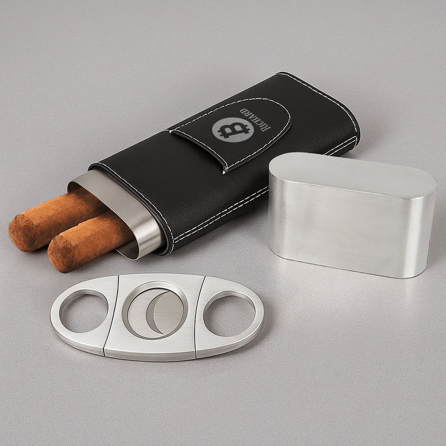 Bitcoin Crypto Personalized Travel Cigar Case with Cutter - Custom Cigar Gift Set