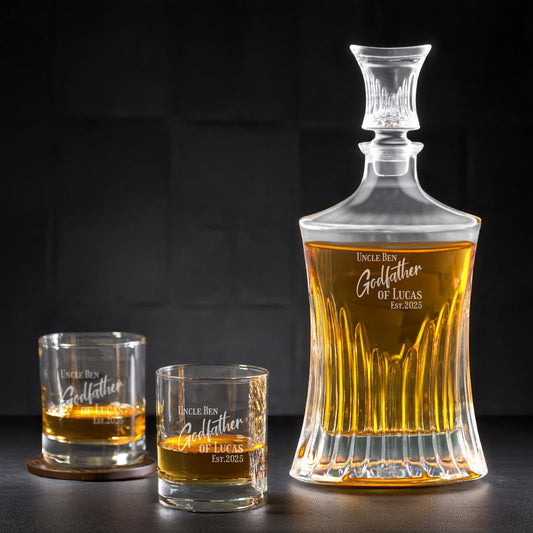 Godfather Personalized Whiskey Decanter with Whiskey Rocks Glasses Set - 3pc