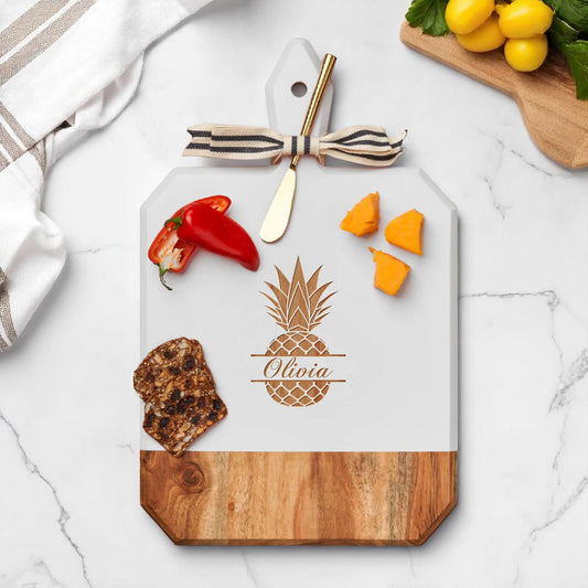 Pineapple Personalized Charcuterie Board with Spreader