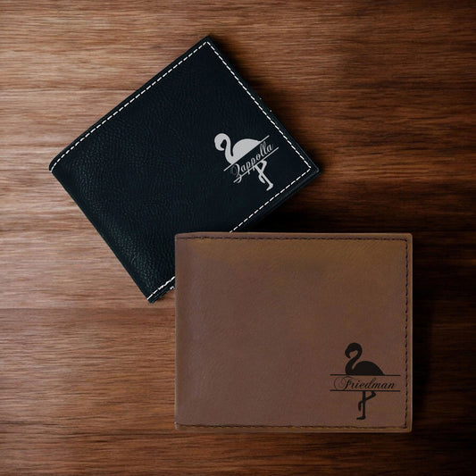 Flamingo Personalized Leather Bi-Fold Wallet