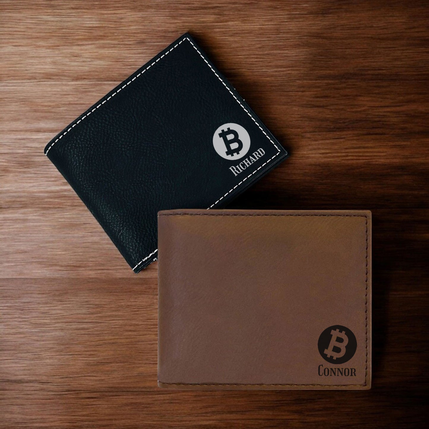 Bitcoin Crypto Personalized Leather Bi-Fold Wallet