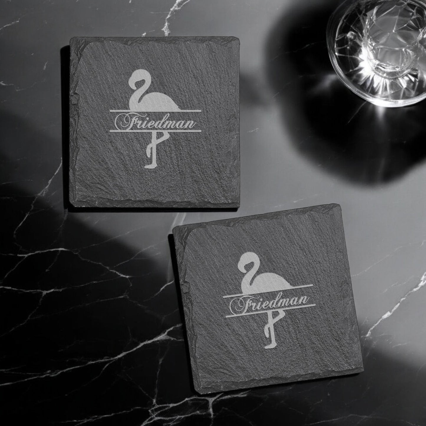 Flamingo Personalized Slate Coasters, Set of 4
