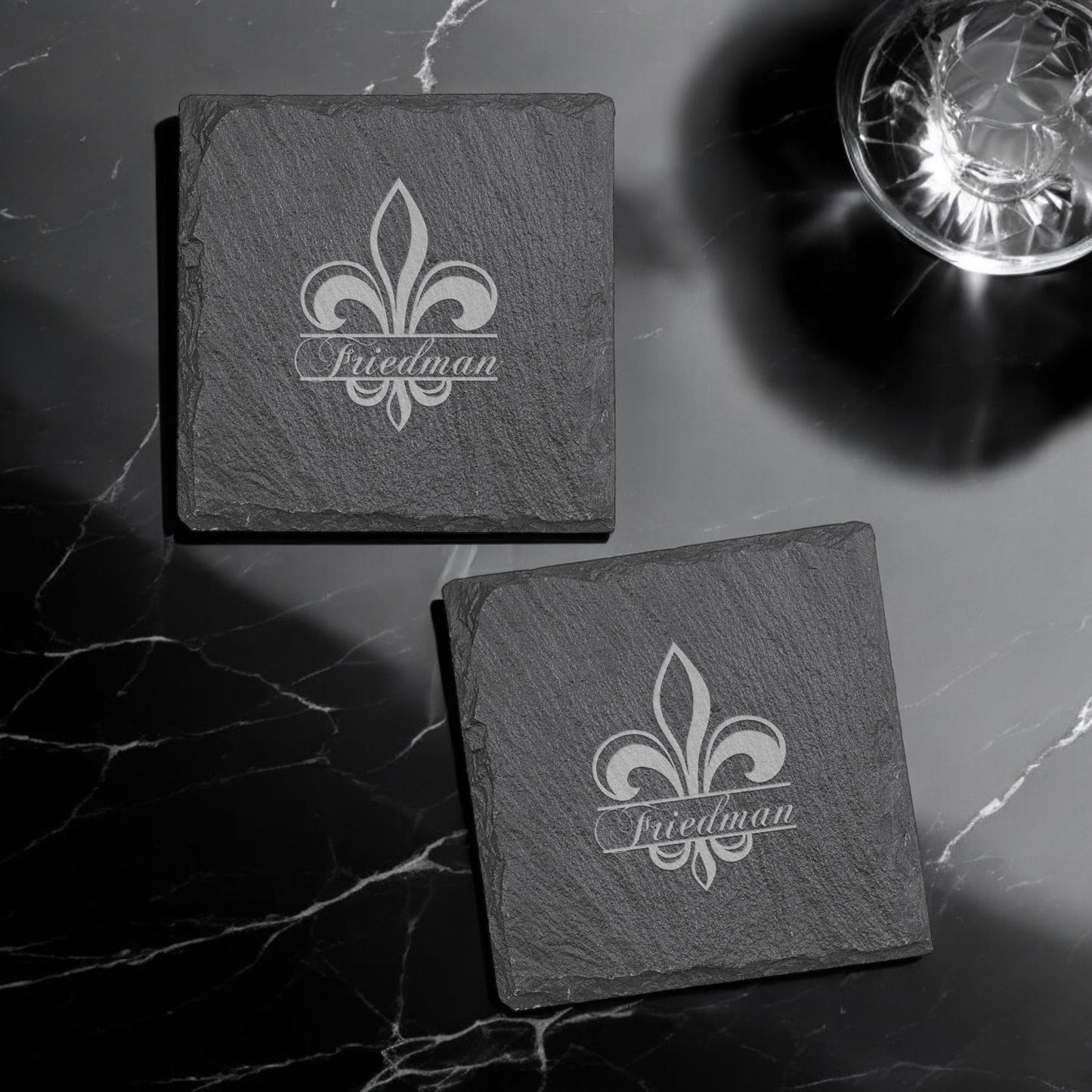 Fleur De Lis Personalized Slate Coasters, Set of 4