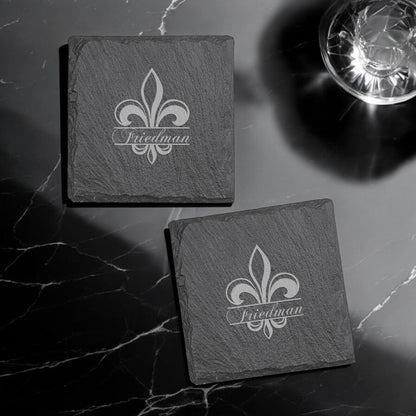 Fleur De Lis Personalized Slate Coasters, Set of 4