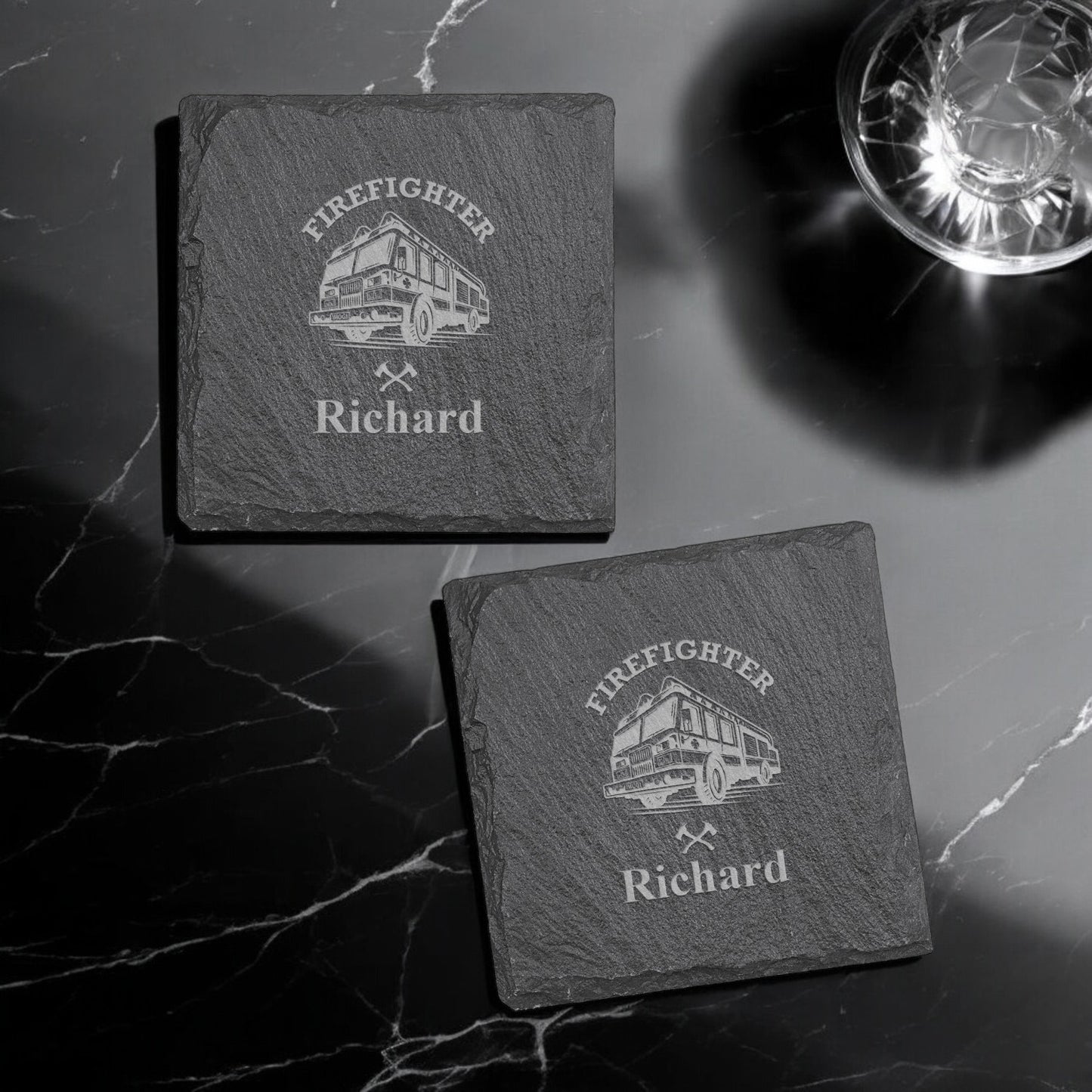Firefighter Personalized Slate Coasters, Set of 4
